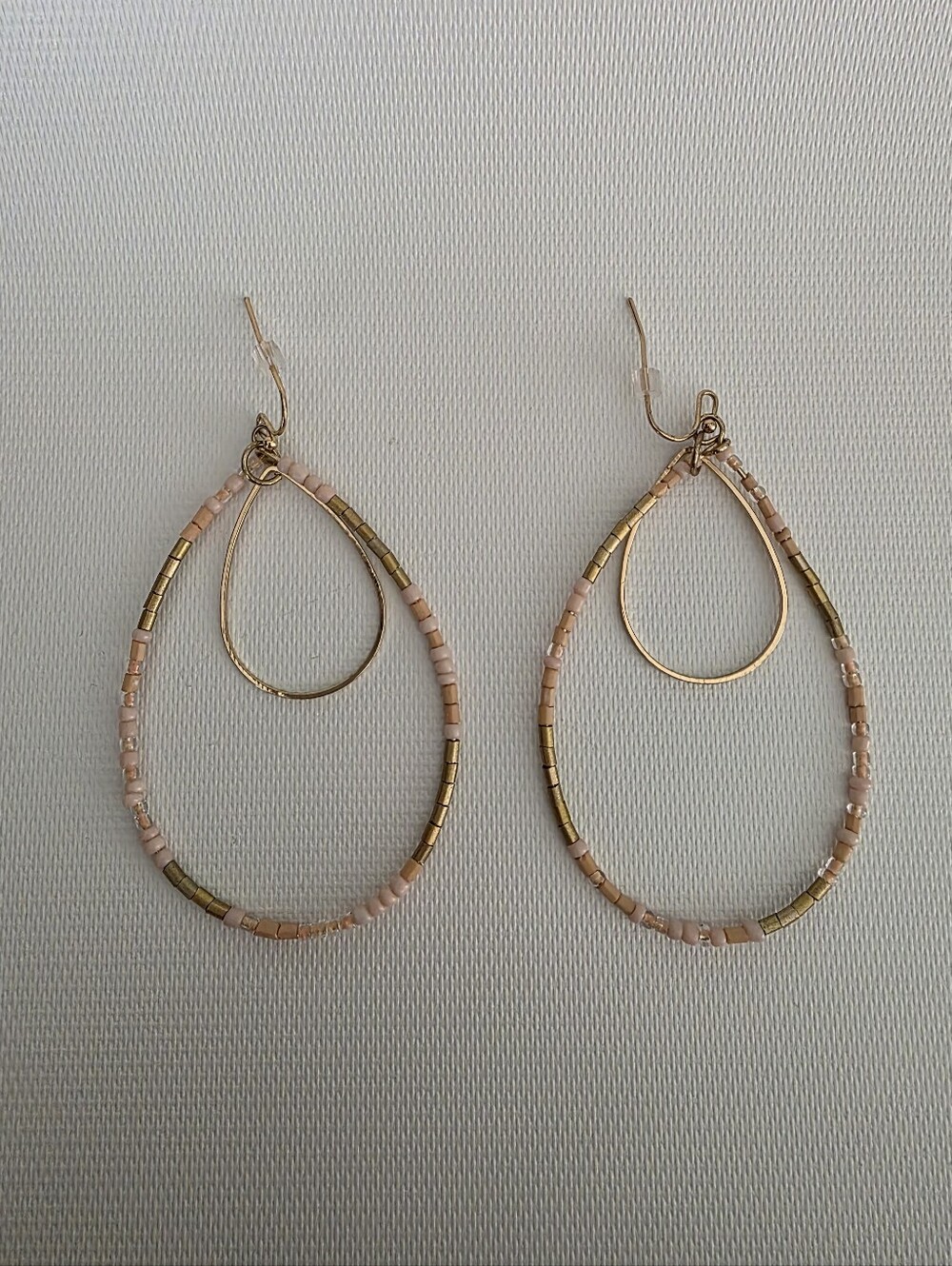 Gold & Blush Beaded Double Teardrop Earrings